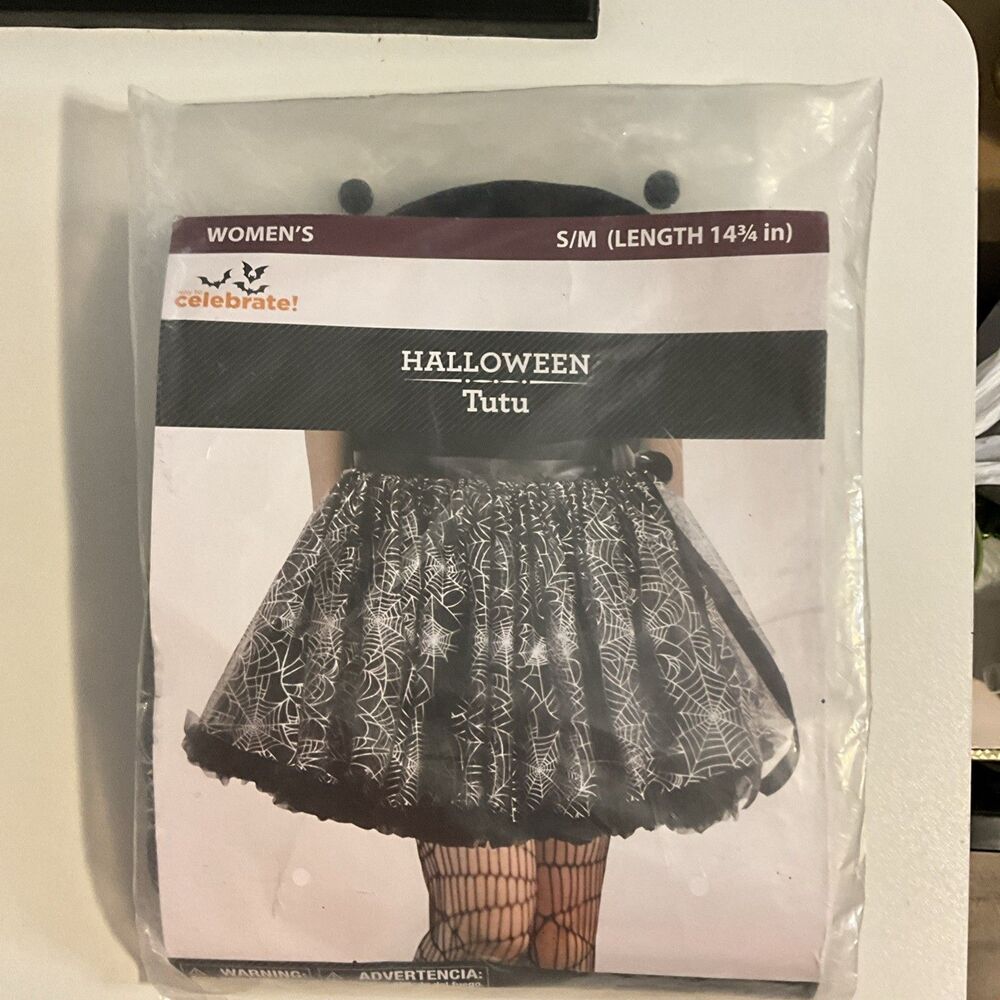 Women’s Halloween Tutu Skirt S/M (Length 14 3/4”) Black Silver Spiderweb Design